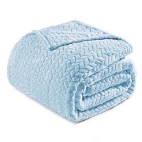 Exclusivo Mezcla Light Blue Fleece Twin Size Blanket For Bed  90X66 Inches Soft Cozy 3D Decorative Jacquard Flannel Blankets  Lightweight Fuzzy Plush Warm Blankets For All Seasons