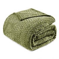 Exclusivo Mezcla Olive Green Fleece King Size Blanket For Bed  90X104 Inches Soft Cozy 3D Decorative Jacquard Flannel Blankets  Lightweight Fuzzy Plush Warm Blankets For All Seasons