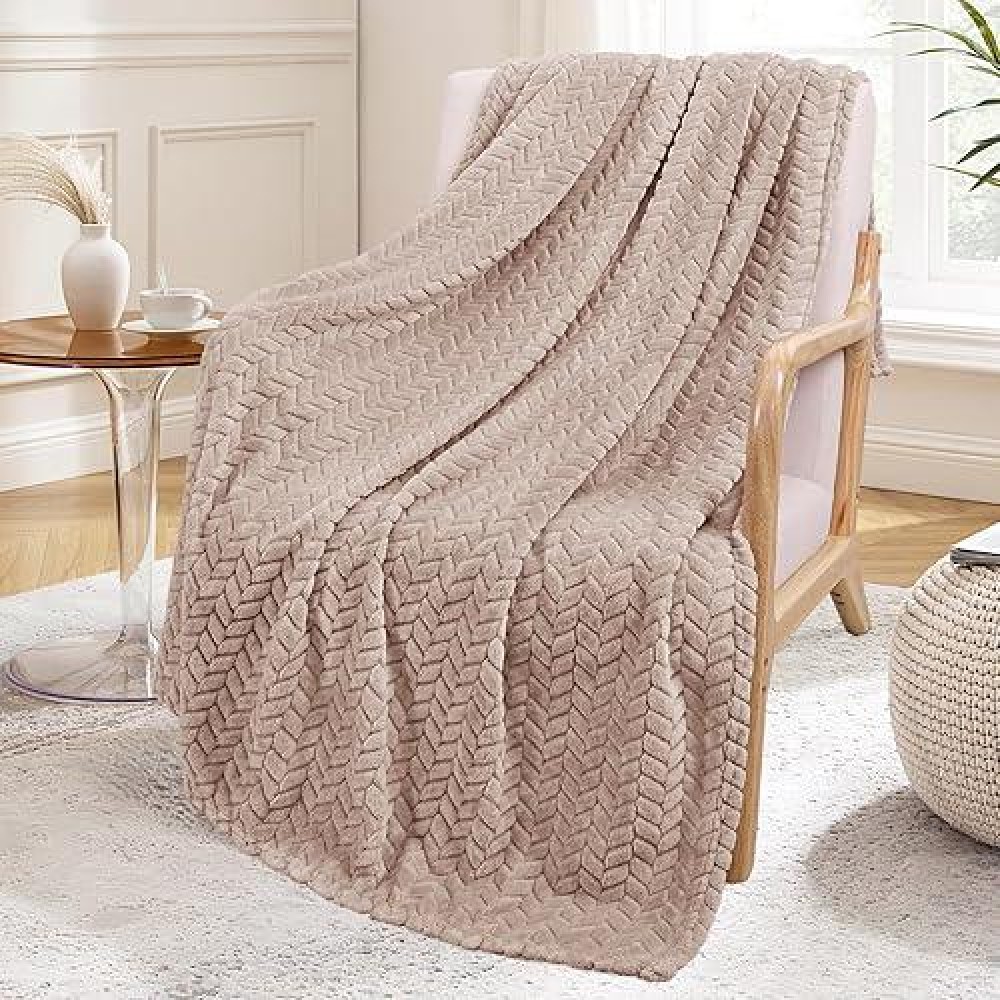 Exclusivo Mezcla Camel Fleece Throw Blanket For Couch And Bed 50X70 Inches Soft Cozy 3D Decorative Jacquard Flannel Blankets L