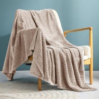 Exclusivo Mezcla Camel Fleece Throw Blanket For Couch Bed Super Soft Cozy Blankets With Decorative Wave Textured Lightweight P