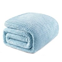 Exclusivo Mezcla Light Blue Fleece King Size Blanket For Bed Super Soft Cozy Blankets With Decorative Wave Textured Lightweigh