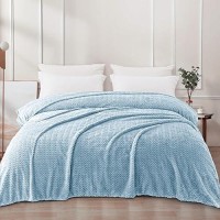 Exclusivo Mezcla Light Blue Fleece King Size Blanket For Bed Super Soft Cozy Blankets With Decorative Wave Textured Lightweigh