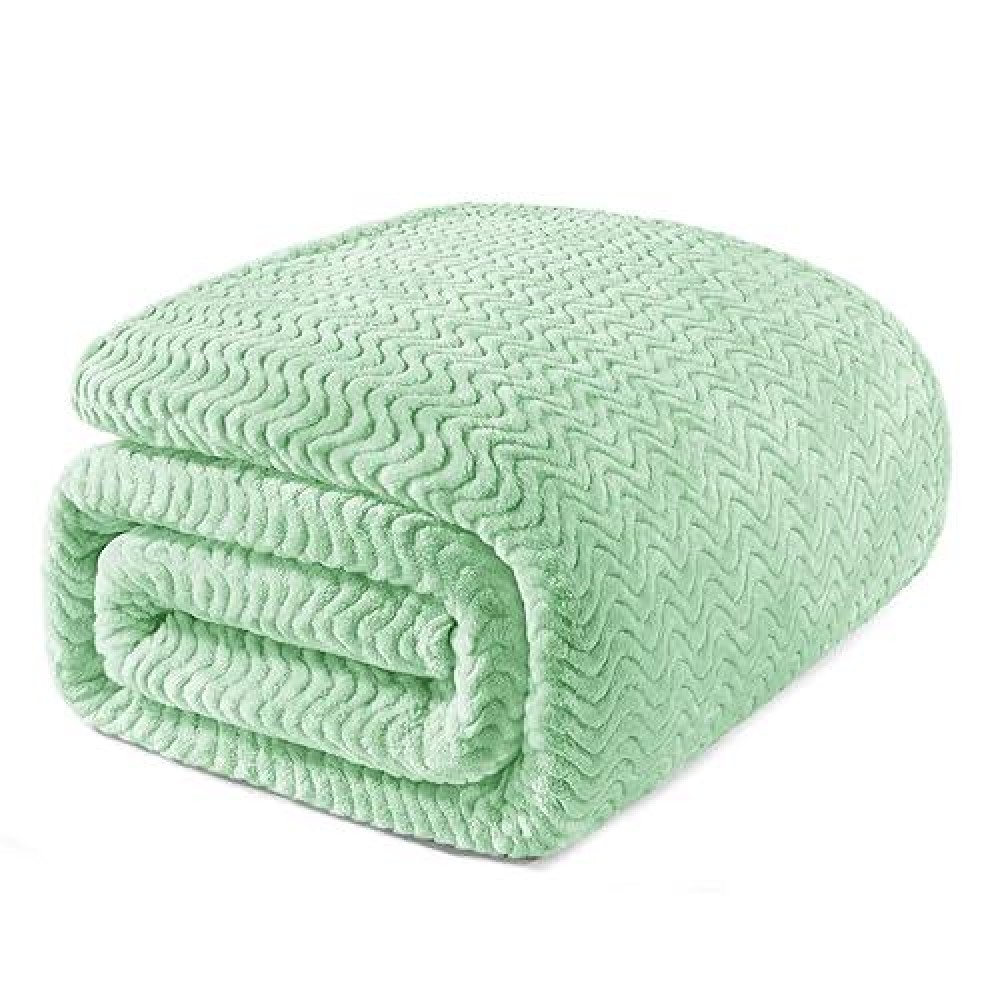 Exclusivo Mezcla Mint Green Fleece Twin Size Blanket For Bed Super Soft Cozy Blankets With Decorative Wave Textured Lightweigh