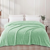 Exclusivo Mezcla Mint Green Fleece Twin Size Blanket For Bed Super Soft Cozy Blankets With Decorative Wave Textured Lightweigh