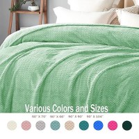 Exclusivo Mezcla Mint Green Fleece Twin Size Blanket For Bed Super Soft Cozy Blankets With Decorative Wave Textured Lightweigh