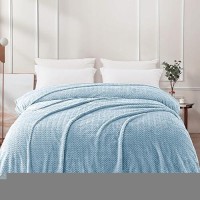 Exclusivo Mezcla Light Blue Fleece Queen Size Blanket For Bed Super Soft Cozy Blankets With Decorative Wave Textured Lightweig