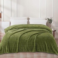 Exclusivo Mezcla Olive Green Fleece Twin Size Blanket For Bed Super Soft Cozy Blankets With Decorative Wave Textured Lightweig