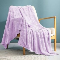 Exclusivo Mezcla Lilac Purple Fleece Throw Blanket For Couch Bed Super Soft Cozy Blankets With Decorative Wave Textured Lightw