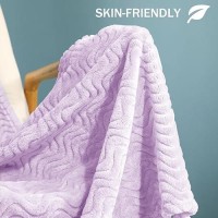 Exclusivo Mezcla Lilac Purple Fleece Throw Blanket For Couch Bed Super Soft Cozy Blankets With Decorative Wave Textured Lightw