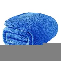 Exclusivo Mezcla Cobalt Blue Fleece Queen Size Blanket For Bed Super Soft Cozy Blankets With Decorative Wave Textured Lightwei