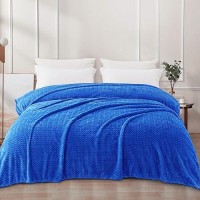 Exclusivo Mezcla Cobalt Blue Fleece Queen Size Blanket For Bed Super Soft Cozy Blankets With Decorative Wave Textured Lightwei