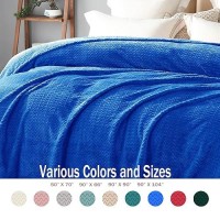 Exclusivo Mezcla Cobalt Blue Fleece Queen Size Blanket For Bed Super Soft Cozy Blankets With Decorative Wave Textured Lightwei