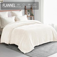 Exclusivo Mezcla Off White Fleece Twin Size Blanket For Bed Super Soft Cozy Blankets With Decorative Wave Textured Lightweight