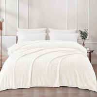 Exclusivo Mezcla Off White Fleece Queen Size Blanket For Bed Super Soft Cozy Blankets With Decorative Wave Textured Lightweigh