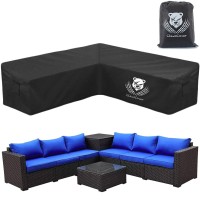 Clawscover Outdoor Patio V-Shaped Sectional Sofa Covers Waterproof Furniture Set Cover,Heavy Duty Fadeless Rip-Stop Oxford Cloth Garden Couch Cover,6 Windproof Strap,Air Vent,118