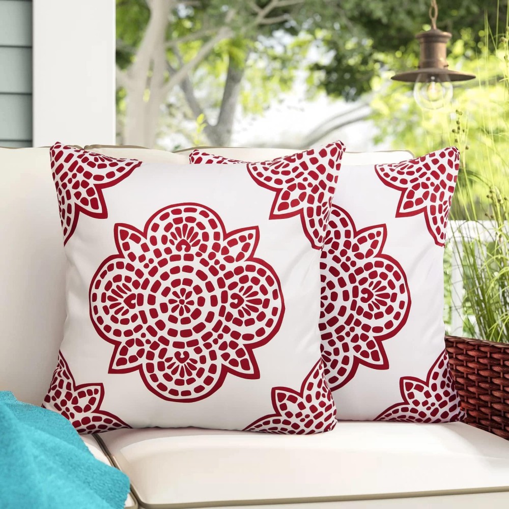 Cygnus 18X18 Inch White And Red Throw Pillow Covers Floral Outdoor Waterproof For Patio Furniture Sunbrella Outside Set Of 2