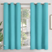 Youngstex Aqua Room Darkening Curtains 45 Inch Long Thermal Insulated With Grommet Blackout Window Drapes For Nursery Bathroom