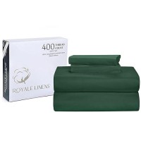 Royale Linens 400 Thread Count 100% American Grown Cotton 4 Piece Sateen Queen Sheet Set - 1 Fitted Sheet  1 Flat Sheet  2 Pillow Case - Green Queen Bedsheet - Cotton Sheets - (Queen  Emerald)