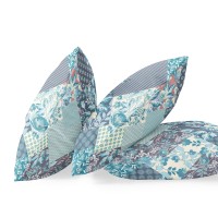 Arizona Floral Patches Broadcloth Indoor Outdoor Blown And Closed Pillow By Amrita Sen In Aqua Navy