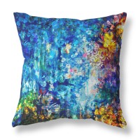 Sea Garden Rose Broadcloth Indoor Outdoor Blown And Closed Pillow By Amrita Sen In Bright Blue Yellow
