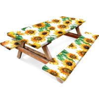 3 Pcs Vinyl Picnic Table And Bench Fitted Tablecloth Cover Set 6 Ft 30 X 72 Inch Flannel Backing Rectangular Elastic Edged Picni