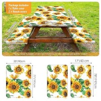 3 Pcs Vinyl Picnic Table And Bench Fitted Tablecloth Cover Set 6 Ft 30 X 72 Inch Flannel Backing Rectangular Elastic Edged Picni