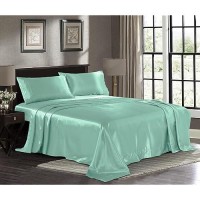 Satin Sheets Twin 3Piece Turquoise Hotel Luxury Silky Bed Sheets Extra Soft 1800 Microfiber Sheet Set Wrinkle Fade Stai