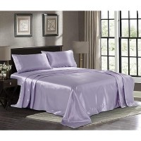 Satin Sheets King 4Piece Lavender Hotel Luxury Silky Bed Sheets Extra Soft 1800 Microfiber Sheet Set Wrinkle Fade Stain