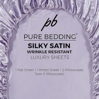 Satin Sheets King 4Piece Lavender Hotel Luxury Silky Bed Sheets Extra Soft 1800 Microfiber Sheet Set Wrinkle Fade Stain