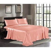 Satin Sheets Queen 4Piece Blush Pink Hotel Luxury Silky Bed Sheets Extra Soft 1800 Microfiber Sheet Set Wrinkle Fade St