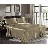 Satin Sheets Full 4Piece Taupe Hotel Luxury Silky Bed Sheets Extra Soft 1800 Microfiber Sheet Set Wrinkle Fade Stain Re