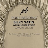 Satin Sheets Full 4Piece Taupe Hotel Luxury Silky Bed Sheets Extra Soft 1800 Microfiber Sheet Set Wrinkle Fade Stain Re