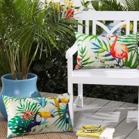 Artscope Set Of 4 Decorative Throw Pillow Covers 12X20 Inches, Tropical Plants And Flowers And Birds Pattern Waterproof Cushion Covers, Perfect To Outdoor Patio Garden Living Room Sofa Farmhouse Decor