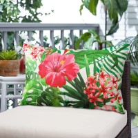 Artscope Set Of 4 Decorative Throw Pillow Covers 12X20 Inches, Tropical Plants And Flowers And Birds Pattern Waterproof Cushion Covers, Perfect To Outdoor Patio Garden Living Room Sofa Farmhouse Decor