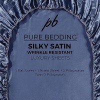 Satin Sheets King 4Piece Midnight Blue Hotel Luxury Silky Bed Sheets Extra Soft 1800 Microfiber Sheet Set Wrinkle Fade