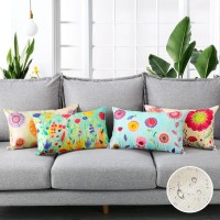 Artscope Set Of 4 Decorative Throw Pillow Covers 12X20 Inches, Flowers Pattern Waterproof Cushion Covers, Perfect To Outdoor Patio Garden Living Room Sofa Farmhouse Decor