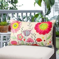 Artscope Set Of 4 Decorative Throw Pillow Covers 12X20 Inches, Flowers Pattern Waterproof Cushion Covers, Perfect To Outdoor Patio Garden Living Room Sofa Farmhouse Decor