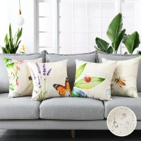 Artscope Set Of 4 Waterproof Throw Pillow Covers 16X16 Inches, Decorative Spring Cushion Covers For Outdoor Patio Garden Living Room Sofa Farmhouse Decor (Insects & Plant)