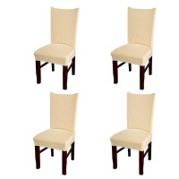 Soulfeel Set Of 4 Stretch Textured Check Dining Chair Covers Removable And Washable Spandex Parsons Chair Seat Protector Slipcovers For Dining Room Restaurant Hotel Banquet Ceremony (Solid Cream)