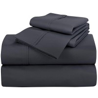 Royale Linens 400 Thread Count 100% American Grown Cotton 4 Piece Sateen King Sheet Set - 1 Fitted Sheet  1 Flat Sheet  2 Pillow Case - Charcoal Bedsheet - Cotton Sheets - (King  Charcoal)