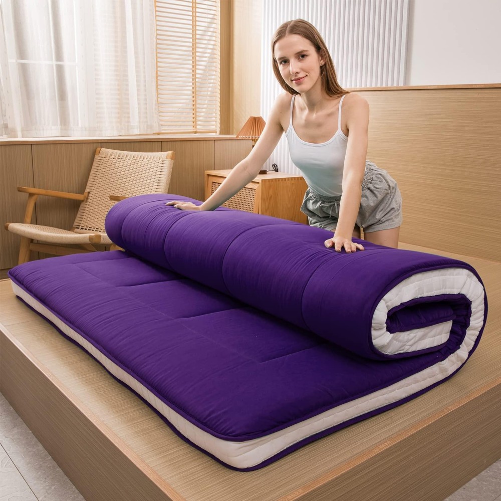 Maxyoyo Twin Bed Mattress Japanese Floor Mattress Futon Mattress, Twin Mattress Pad Camping Mattress Floor Bed Mattress Topper, Easy To Foldable And Portable, Purple Futon Single Mattress