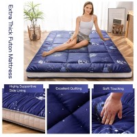 Maxyoyo Navy Space Adventure Futon Mattress, Padded Japanese Floor Mattress Quilted Bed Mattress Topper, Extra Thick Folding Sleeping Pad Breathable Floor Lounger Guest Bed For Camping Couch, Queen