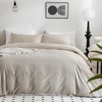 Jellymoni Cream Gray Duvet Cover Queen Size 100 Washed Cotton Linen Like Textured Comforter Cover 3 Pieces Breathable Soft B