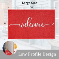 Aazzkang Red Door Mat Large 36X24 With Non Slip Rubber Backing Outside Inside Welcome Mats For Front Door Quickly Absorb Mud