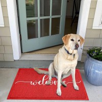 Aazzkang Red Door Mat Large 36X24 With Non Slip Rubber Backing Outside Inside Welcome Mats For Front Door Quickly Absorb Mud