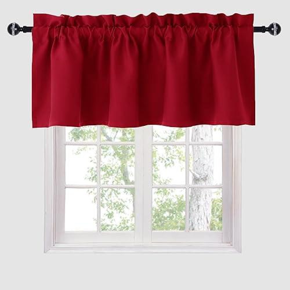 Hiasan Red Christmas Valance Curtains For Kitchen Blackout Thermal Insulated Rod Pocket Window Valances 42 X 12 Inches Length