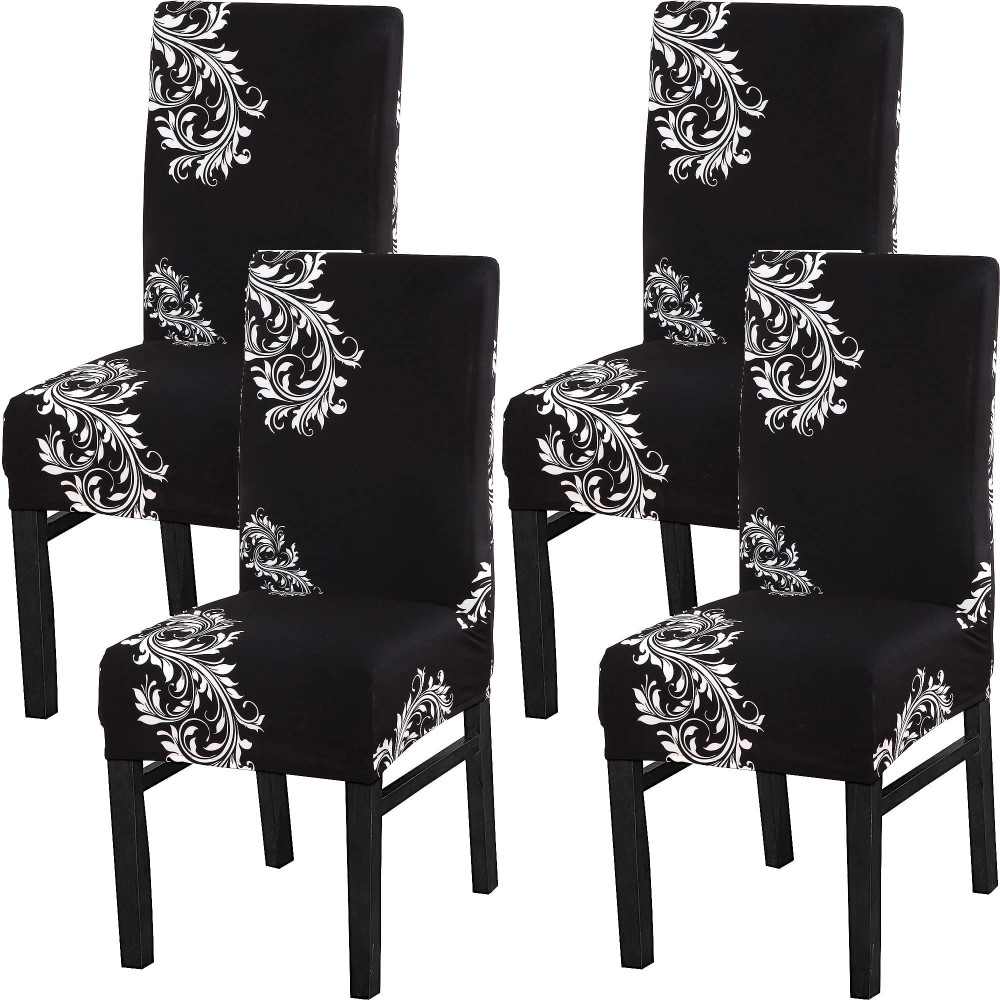 Yiaizhuo Chair Covers For Dining Room Set Of 4 Pack Slipcovers High Back Chairs Cover Stretch Slipcover Black Wing