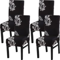 Yiaizhuo Chair Covers For Dining Room Set Of 4 Pack Slipcovers High Back Chairs Cover Stretch Slipcover Black Wing