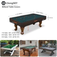 Lsongsky 7/8/9Ft Billiard Pool Table Cover,Heavy Duty Waterproof Outdoor Pool Table Cover,7/8/9 Foot Fitted Snooker Patio Furniture Table Covers,9 Foot 112