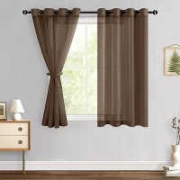 Hiasan Sheer Curtains For Bedroom With Tiebacks Grommet Light Filtering Lightweight Voile Textured Window Curtains For Living R